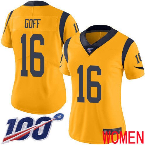 Los Angeles Rams Limited Gold Women Jared Goff Jersey NFL Football 16 100th Season Rush Vapor Untouchable